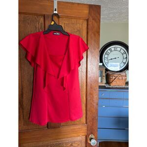 Bella Flore Red Flowing Short Sleeve Tunic Blouse Top Women's Medium Casual Chic